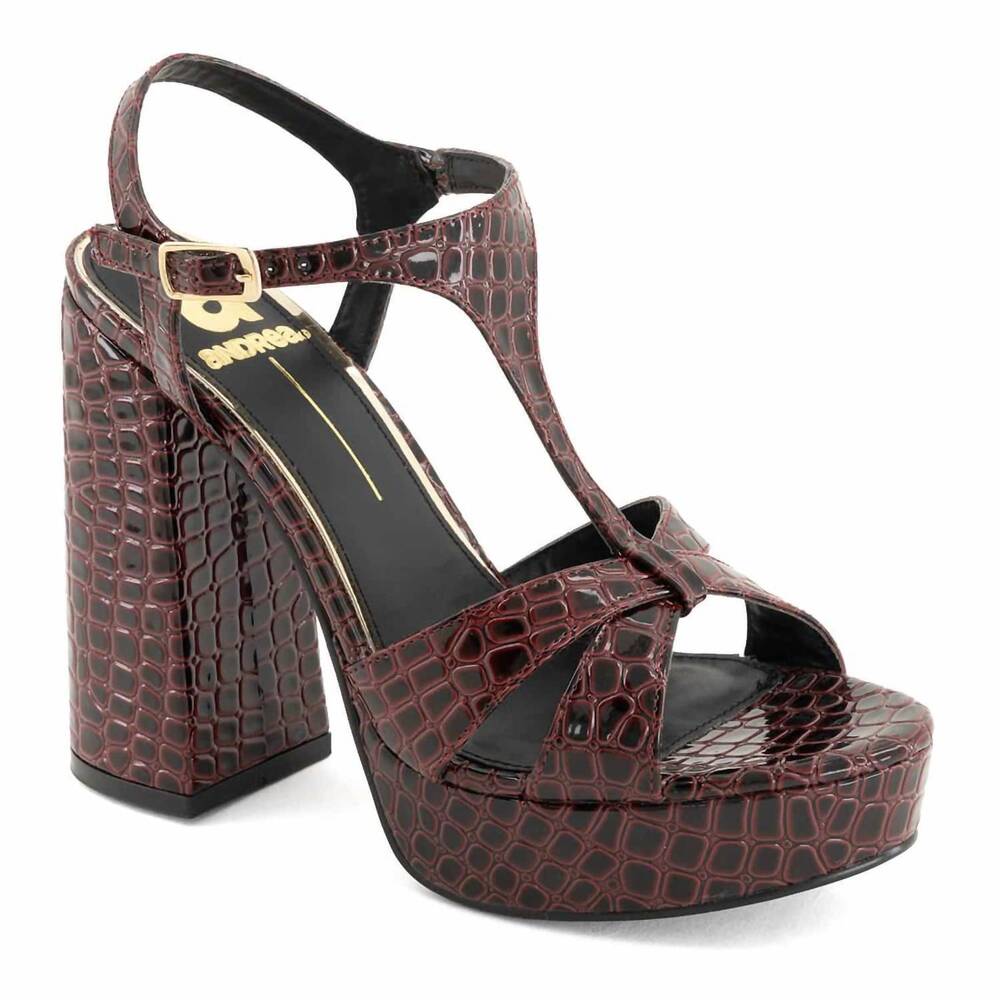 NEW ANDREA women's heeled ankle-strap sandals in burgundy